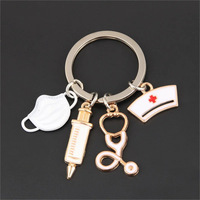 Porte-clés en alliage pour masque de protection infirmier/médecin, cadeau de remerciement pour le personnel médical, vente en gros
