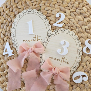 Disques de jalon mensuels en mousseline de soie pour bébé numéros interchangeables ensemble d'accessoires photo mensuels annonce de naissance d'arc - Product Image 6