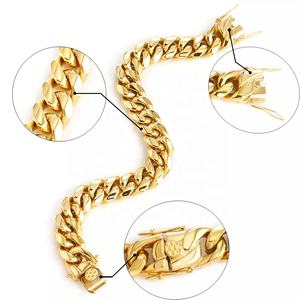 Catena Cubana da Uomo e Donna in <span class=keywords><strong>Acciaio</strong></span> Inossidabile 316L <span class=keywords><strong>Chirurgico</strong></span> Placcato Oro 18K PVD, Antiruggine, Stile Hip-Hop Geometrico - Product Image 4