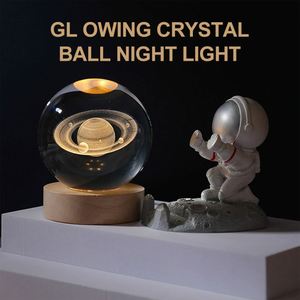 Bedroom Wood <b>Light</b> Base Lamp Soft Warm Color 3D Modern Decorate <b>Night</b> <b>Light</b> Crystal Ball <b>Light</b> - Product Image 2