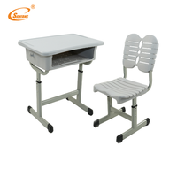 Ensemble de chaise de bureau réglable et mobile multifonction avec plateau en plastique, 1 tiroir, design moderne, structure en acier pour la maison, le bureau et l'école