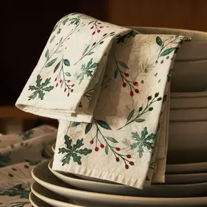 定制环保印花标志圣诞摆件餐垫圣诞餐巾冬季餐桌装饰棉麻餐巾