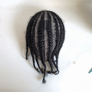 Base de encaje nudos Pop estilo Afro trenza cabello humano reemplazo tupé <span class=keywords><strong>para</strong></span> <span class=keywords><strong>hombres</strong></span> - Product Image 4