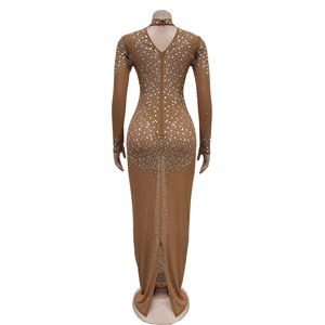 ชุดเดรสยาวรัดรูปผู้หญิง ผ้าตาข่ายซีทรู ประดับเพชรและคริสตัล งานปักเลื่อม  ชุดราตรีเซ็กซี่สำหรับงานวันเกิด - Product Image 4