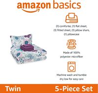 Ensemble de literie pour enfant Basics 3 pièces en microfibre douce et facile à laver, drap, couette, taille twin, motif floral bleu, réversible, respirant