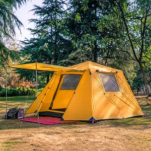 Family Camping Tent 4-6 Person Automatic Pole Outdoor Tent Yellow Manufacture Tent with Clear Color