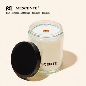 Meilleur prix Mescente - Pots à bougies d'aromathérapie personnalisés de 9 oz, transparents, différentes couleurs, avec couvercle en bambou et en métal - Product Image 1