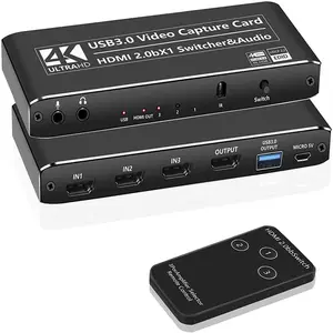 USB 3.0 비디오 캡처 카드 레코드 3x1 HDMI 스위치 스위처 4K 오디오 게임 라이브 스트리밍 방송 마이크 TV 루프 아웃