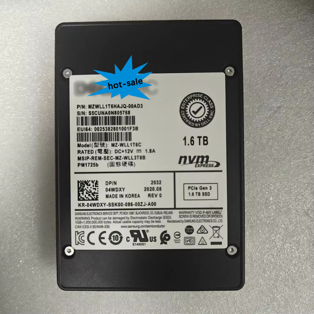 04WDXY 1.6TB PM1725b NVME U2 SSD MZWLL1T6HAJQ-00AD3 Solid State Drive