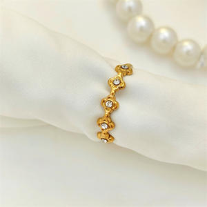 แหวนเพชรรูปดอกไม้แบบเปิดทำจากสแตนเลสแหวนดีไซน์เฉพาะกลุ่มทันสมัยเครื่องประดับแหวนเข้าชุดได้ทั้งหมด - Product Image 2