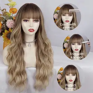 Moda peruca marrom sintética longa onda de água resistente ao calor penteado para mulheres festa diária cosplay cabelo perucas