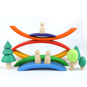 Grand Grimm Arc-en-jouets éducatifs en bois pour enfants, pont Arc-en-ciel en bois massif, bloc de construction, ensemble de jouets Montessori naturels - Product Image 5
