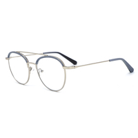 YJI-YL-2040 nouvelle femme mode Logo personnalisé Double pont rond métal mélange acétate stratification lunettes cadres avec pointe Temple
