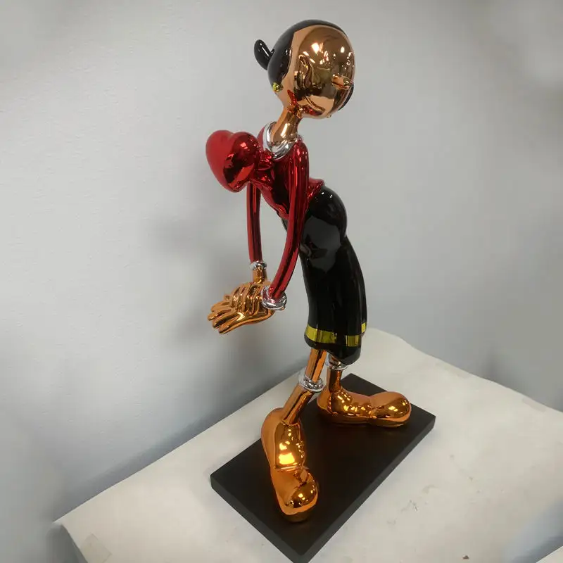Großhandel individuelle Kunst Lebensgröße Pop-Art-Skulpturen handgefertigte Farbe Chrome Popeye-Frau Olvia Harz Handwerk und Kunst als Geschenke