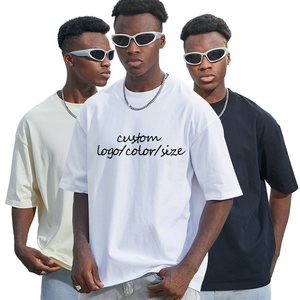 T-shirt homme streetwear coupe ample, épaules tombantes, bicolore, 100% coton, 270 GSM, tissu épais, décontracté été - Product Image 1