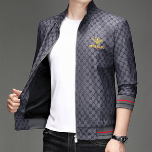 Chaqueta de hombre con logotipo personalizado, chaqueta fina a cuadros con cremallera, cuello de béisbol, chaqueta informal de primavera y otoño para hombres de mediana edad y mayores - Product Image 2