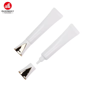 Envase reciclable BB Cream Tubes PE blanco con punta de boquilla larga Tapa dorada para protector solar Lápiz labial Loción Máscara Cosméticos - Product Image 1