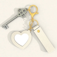 Cute Creative untuk Gantungan Kunci Carabiner Cermin - Cermin Rias Hati dari Kulit PU dengan Cetakan UV dan Fungsi Gantungan
