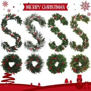 Guirlandes de Noël artificielles, couronne de feuilles de pin, décoration pour la maison, décoration extérieure, décoration de mariage, matériau plastique, 6 styles disponibles - Product Image 2