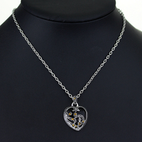 Collier Cœur Creux Filigrane Incrusté de Turquoise Synthétique et Pierre Noire, Pendentif Bicolore en Argent pour Femme, Cadeau Bijou