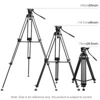 PULUZ Trépied professionnel robuste et portable pour appareil photo reflex numérique, caméscope en aluminium avec tête fluide pour studio photo