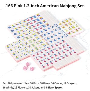 Juego de Fichas de Mahjong Rosa de 166 Piezas, Juego Clásico Portátil para 4 Jugadores, Fichas de Plástico Blanco Marfil con Dados - Product Image 6