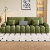 Sofá Puff Cuadrado de Tres Plazas, Estilo Francés, Color Crema, Moderno y Minimalista, Tapizado en Chenilla, para Sala de Estar Pequeña u Hotel