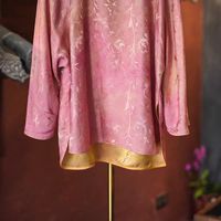 Haut en soie de mûrier jacquard personnalisé de haute qualité, rose, à manches trois-quarts, confortable et anti-âge 5872