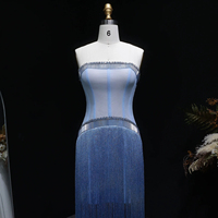 Vestido de Noche Lsz520 de Lujo, Azul Cristal, Sin Tirantes, con Flecos de Cintura con Cuentas Hechas a Mano, para Mujer, Vestidos de Fiesta de Boda, Jancember