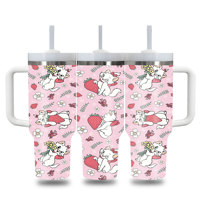 Nouvelle Tasse pour Filles 40oz avec Logo Personnalisé Chat Mignon, Bouteille d'Eau en Acier Inoxydable à Double Paroi, Gobelet Thermos avec Paille
