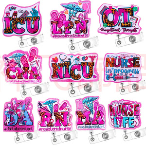 Oferta Especial Carrete Retráctil para Identificación de Enfermera Registrada RN BSN Rosa con Purpurina Porta Tarjetas de Identificación Accesorios para Enfermeras - Product Image 4