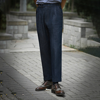 LARSUR Pantalon d'affaires décontracté et sans plis personnalisé d'usine Denim Gurkha Naples Pantalon de costume chino plissé de style italien