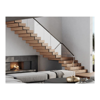 Escalier flottant droit en bois pour intérieur avec poutre en acier structurel