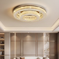 Lustre moderne en acier inoxydable et cristal pour salon et salle à manger