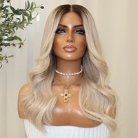 Perruque Lace Front Blonde Balayage 100% Cheveux Humains Longue Ondulation Souple Racine Foncée Raie Centrale Sans Colle Pré-Plumée Ligne de Cheveux Naturelle