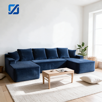 Canapé convertible sectionnel en L trois places, compressé sous vide, en tissu capitonné bleu marine, pour appartement et salon