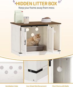 Meuble pour litière de chat, armoire dissimulée pour litière avec cloche, maison pour chat d'intérieur, style rustique, marron et blanc - Product Image 3