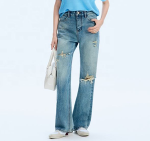 Jeans en denim déchiré taille haute pour <span class=keywords><strong>femme</strong></span>, coupe skinny, style Y2K, décontracté, délavé, jambe droite, style urbain, été - Product Image 4
