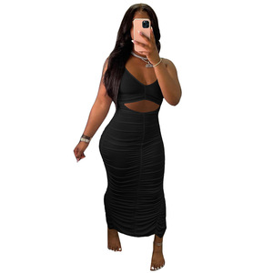 2024 été printemps évider couleur unie froncé robes midi <span class=keywords><strong>grande</strong></span> <span class=keywords><strong>taille</strong></span> femmes robes vêtements femmes <span class=keywords><strong>grande</strong></span> <span class=keywords><strong>taille</strong></span> vêtements pour femmes - Product Image 4