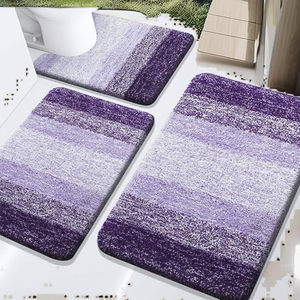 Ensemble de tapis de salle de bain Arotive en microfibre rayée antidérapante à 3 pièces, extra doux, absorbant, lavable en machine, design en forme de U, foncé - Product Image 2
