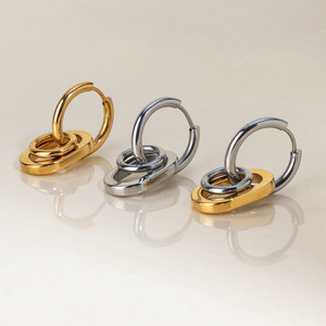 Modern Minimalist 18K <b>Gold</b> Plated Stainless Steel Geometric Oval Hoop Pendant <b>Earrings</b> For Women Fashion <b>Dangle</b> Jewelry - Product Image 3