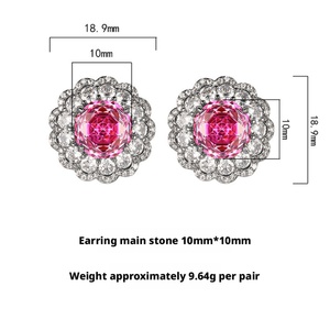 Boucles d'oreilles tendance en cuivre écologique plaqué rhodium, zircon rose taille rose 10*10mm, motif floral de haute qualité pour un charme féminin - Product Image 2