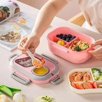 Boîte à lunch portable à compartiments en paille de blé avec poignée de transport, récipients réutilisables pour repas et collations