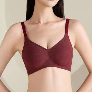 Soutien-gorge sans armatures push-up texturé, haute élasticité, sans couture, uni, élégant, pour petites poitrines, style basique de qualité, automne-hiver - Product Image 1