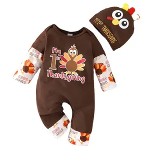 Thanksgiving turkey boys girl long sleeve kid clothing set printed suppliers baby romper