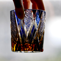 Verre à whisky noir taillé à la main style Edo Kiriko, 8,5 oz, verre bleu ambré pour Old Fashioned, bourbon, scotch, bar à domicile, coffret cadeau