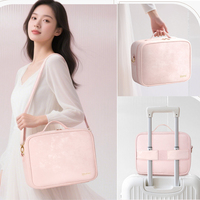 Sac de maquillage trolley en PU résistant à l'eau OEM ODM, pochette de rangement de voyage à fermeture éclair pour maquilleuse ou pour usage quotidien personnel