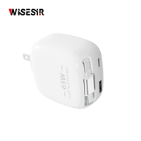Chargeur mural pliable WISESIR 65W GaN 2 ports PD 3.0/PPS QC4.0 à charge rapide
