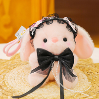 Porte-clés personnalisé en peluche lapin mignon avec nœud en dentelle, poupée lapin aux longues oreilles, cadeaux commémoratifs pour événements, lapin en peluche moelleux