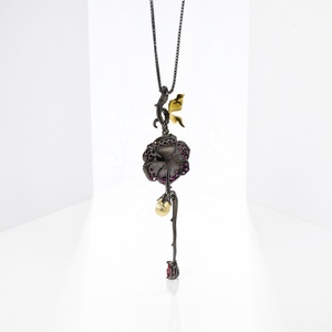 C7630 collana delicata costante laboratorio di granato rodolite creato collana con <span class=keywords><strong>rubino</strong></span> ciondolo collana da donna con fiore in argento - Product Image 2